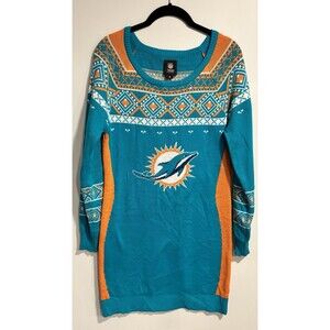 Women's Miami Dolphins Big Logo Ugly Sweater Dress Size M Football Tailgate NFL